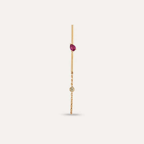 0.24 CT Ruby and Brown Diamond Single Earring - 4