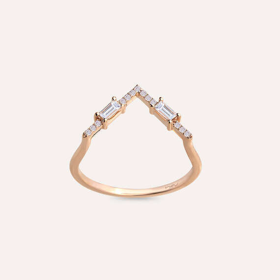 0.25 CT Baguette Cut Diamond Rose Gold Chevron Ring - 3