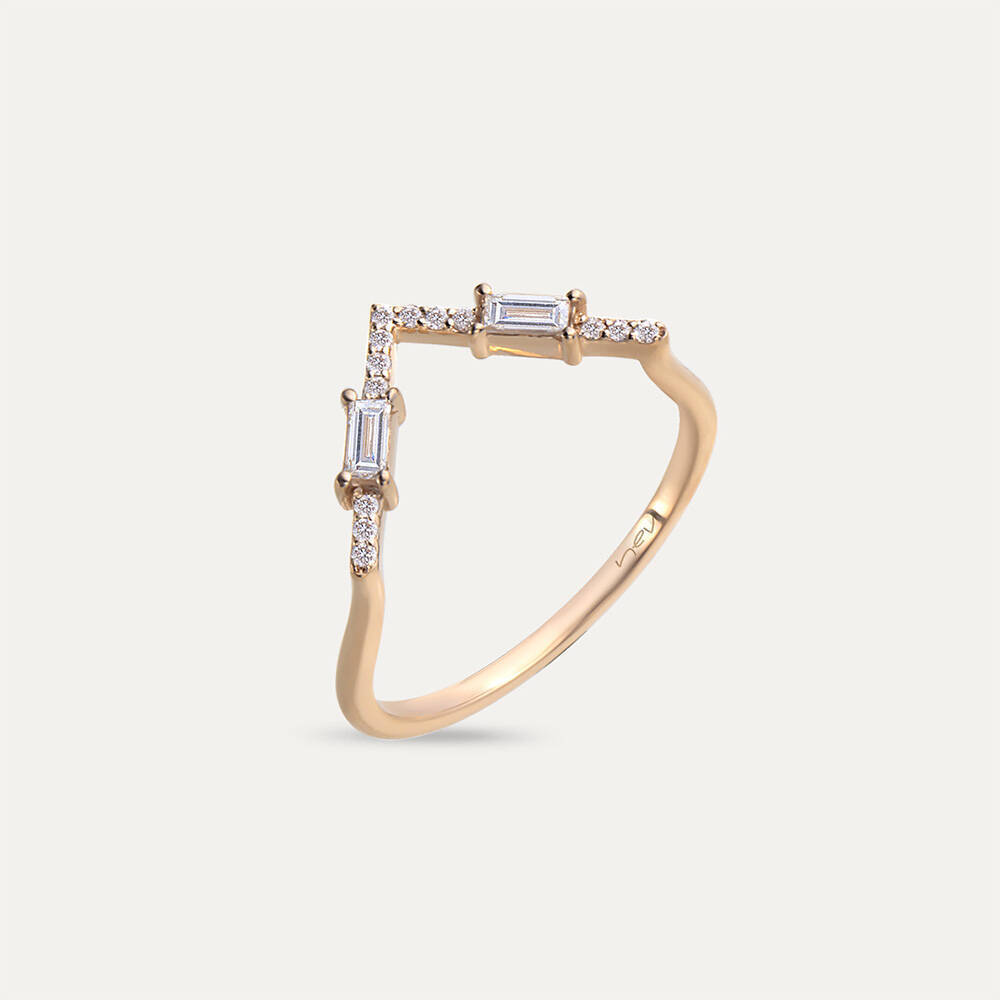 0.25 CT Baguette Cut Diamond Rose Gold Chevron Ring