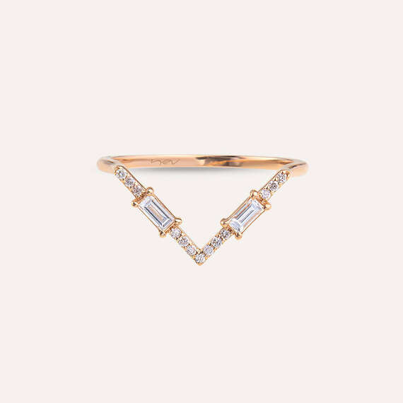 0.25 CT Baguette Cut Diamond Rose Gold Chevron Ring - 1