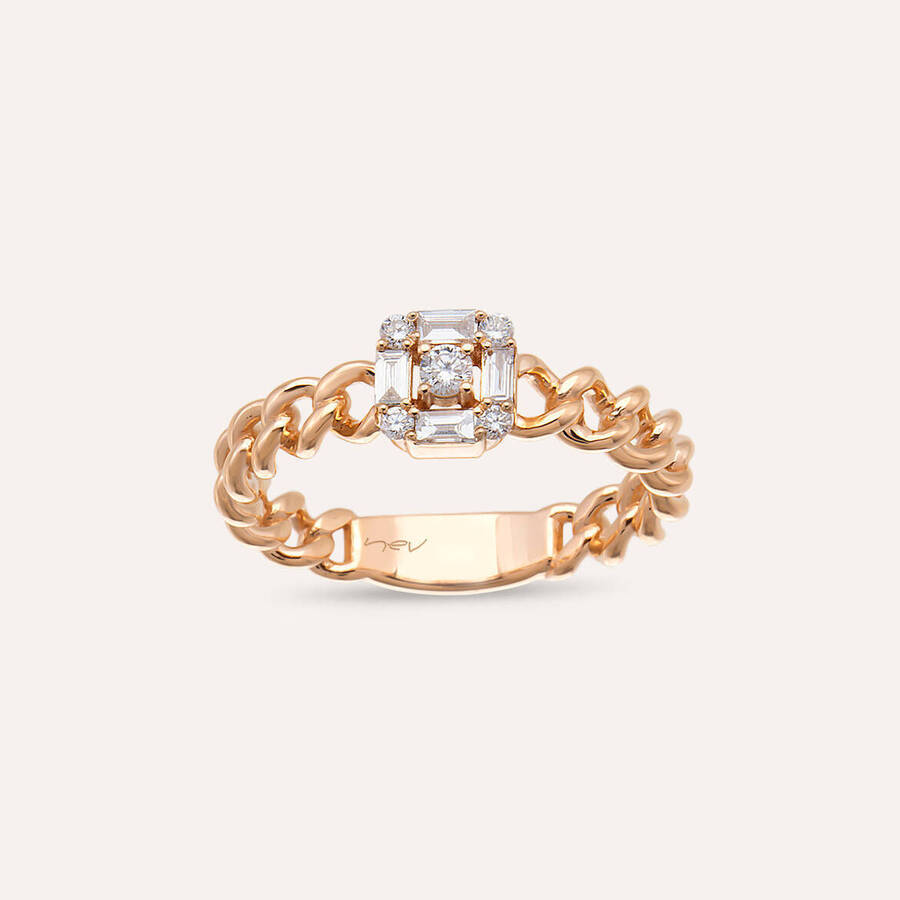 0.25 CT Baguette Diamond Rose Gold Chain Ring