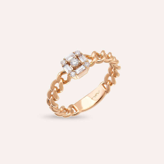 0.25 CT Baguette Diamond Rose Gold Chain Ring - 4