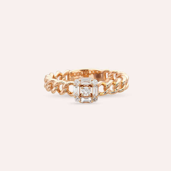 0.25 CT Baguette Diamond Rose Gold Chain Ring - 5