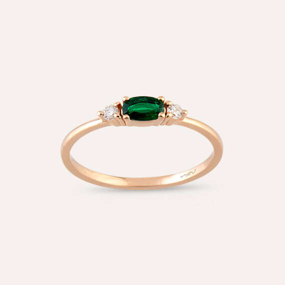 0.32 CT Emerald and Diamond Rose Gold Ring - 1