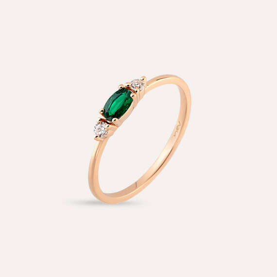 0.32 CT Emerald and Diamond Rose Gold Ring - 2