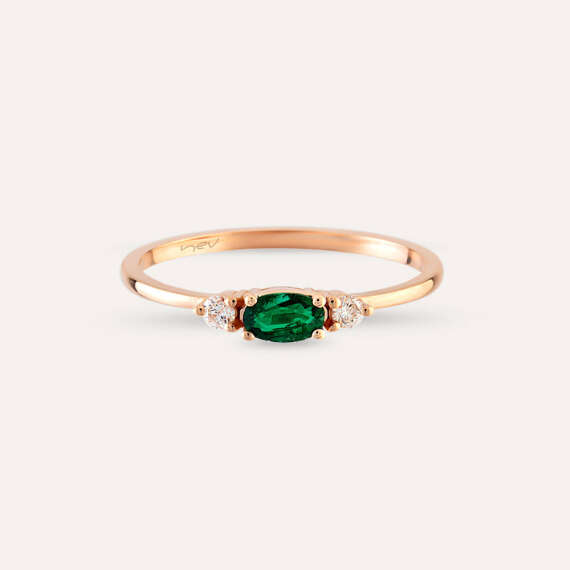 0.32 CT Emerald and Diamond Rose Gold Ring - 3