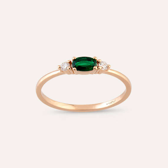 0.32 CT Zümrüt ve Pırlanta Taşlı Rose Altın Yüzük - 2