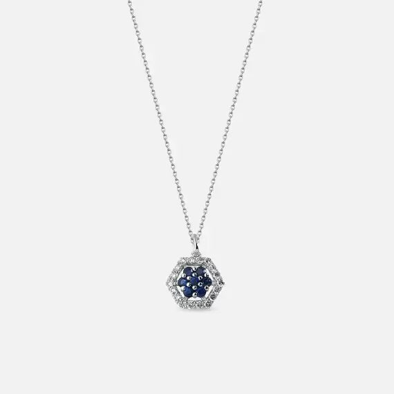 0.26 CT Sapphire and Diamond White Gold Necklace - 1