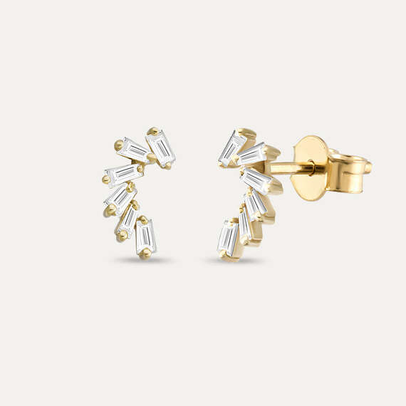 Vega 0.39 CT Trapeze Cut Diamond Yellow Gold Earring - 1