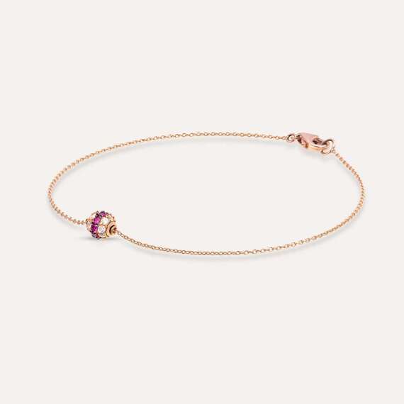 0.26 CT Yakut ve Pırlanta Taşlı Rose Altın Top Bileklik - 3