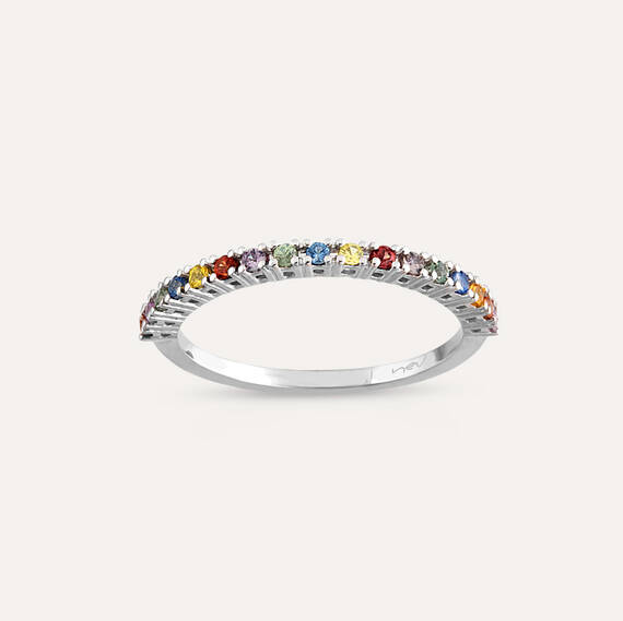 0.27 CT Multicolor Safir Taşlı Yarımtur Beyaz Altın Yüzük - 3