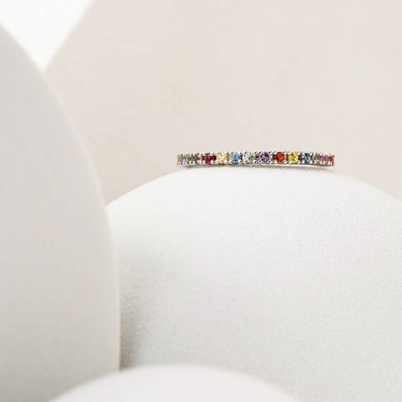 0.27 CT Multicolor Safir Taşlı Yarımtur Beyaz Altın Yüzük - 5