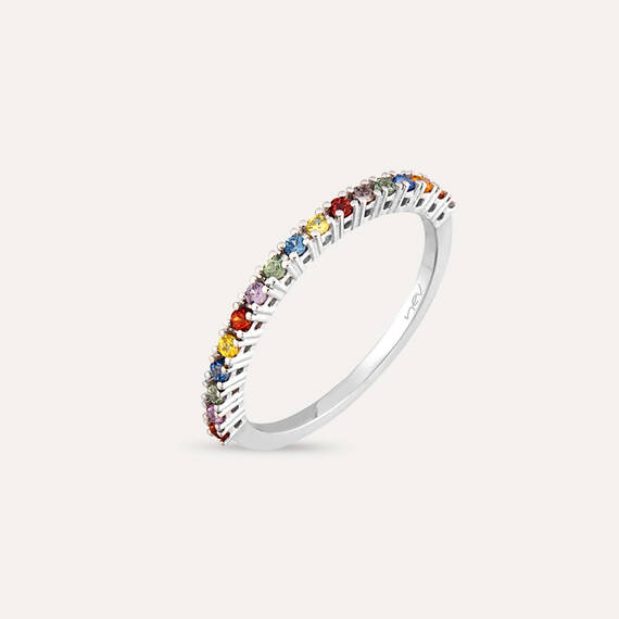 0.27 CT Multicolor Sapphire White Gold Half Eternity Ring - 1