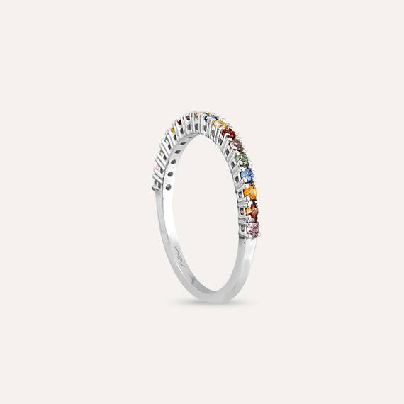 0.27 CT Multicolor Sapphire White Gold Half Eternity Ring - 6