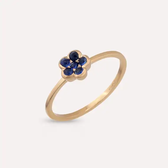 0.27 CT Safir Taşlı Rose Altın Çiçek Yüzük - 4