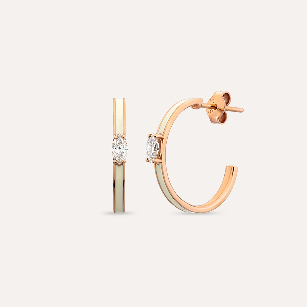 0.28 CT Markiz Kesim Pırlanta Taşlı Bej Mineli Rose Altın Küpe - 1