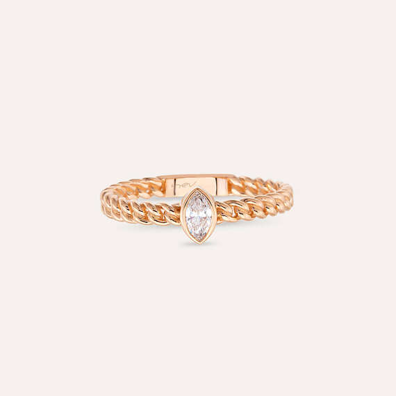 0.28 CT Marquise Cut Diamond Rose Gold Chain Ring - 4