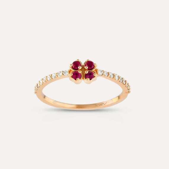 0.29 CT Diamond and Ruby Four Leaf Clover Ring - 5