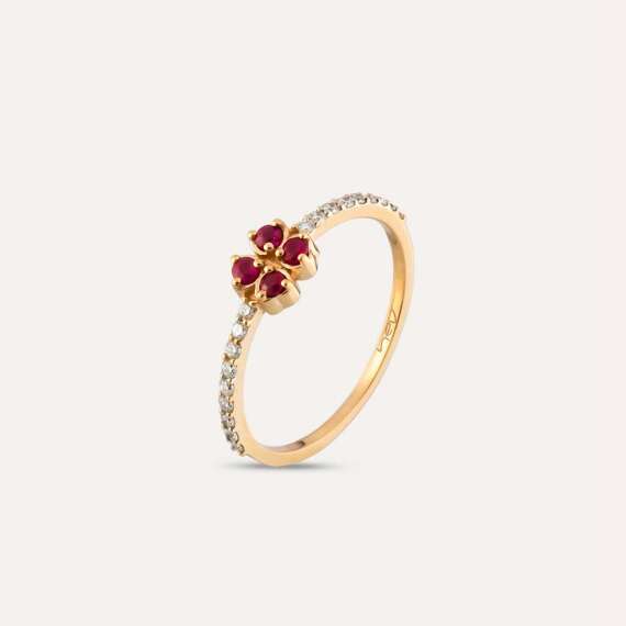 0.29 CT Diamond and Ruby Four Leaf Clover Ring - 1
