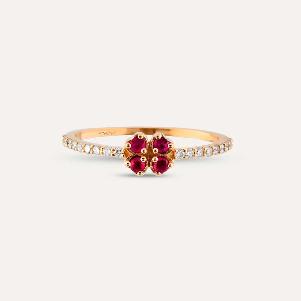 0.29 CT Diamond and Ruby Four Leaf Clover Ring