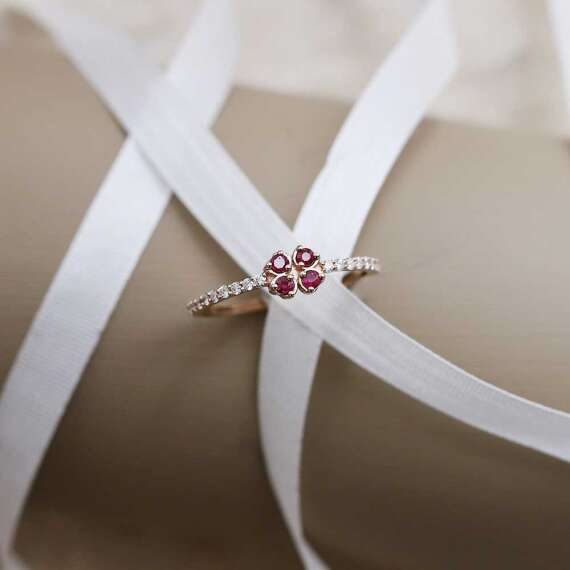 0.29 CT Diamond and Ruby Four Leaf Clover Ring - 2
