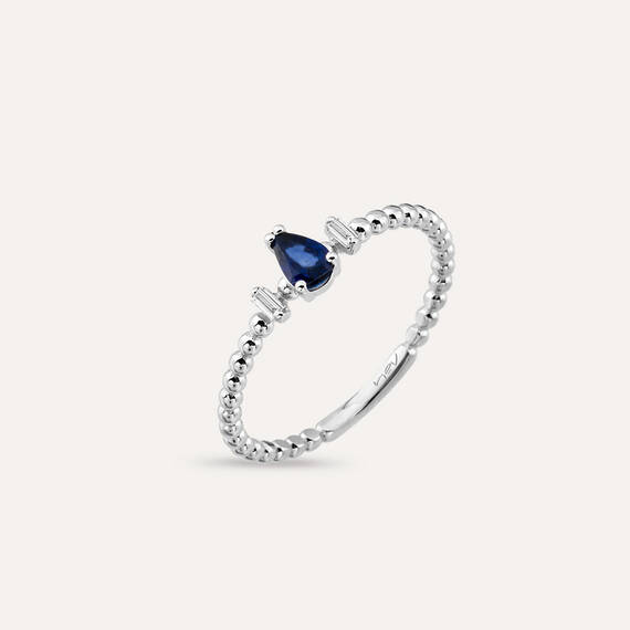 0.29 CT Pear Cut Sapphire and Baguette Cut Diamond White Gold Ring - 6