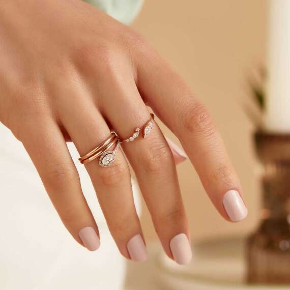 0.31 CT Damla ve Markiz Kesim Pırlanta Taşlı Rose Altın Yüzük - 3
