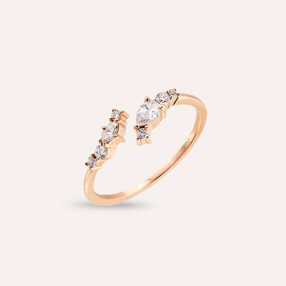 0.31 CT Damla ve Markiz Kesim Pırlanta Taşlı Rose Altın Yüzük - 2