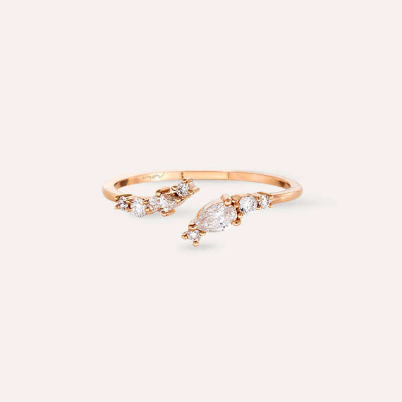 0.31 CT Damla ve Markiz Kesim Pırlanta Taşlı Rose Altın Yüzük - 4