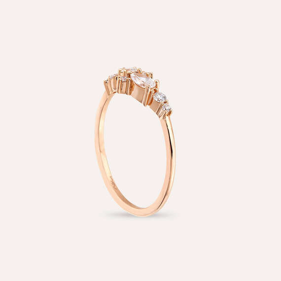 0.31 CT Damla ve Markiz Kesim Pırlanta Taşlı Rose Altın Yüzük - 6