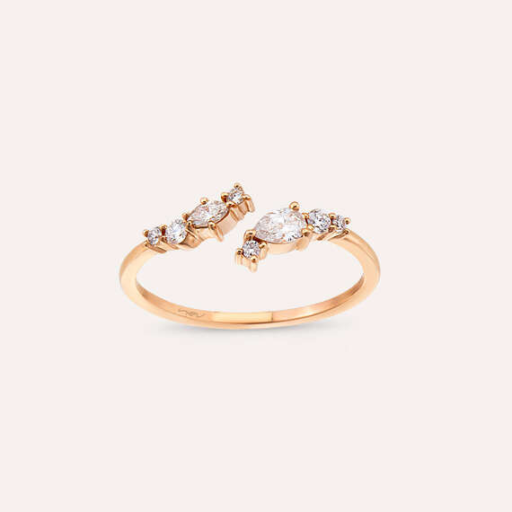 0.31 CT Damla ve Markiz Kesim Pırlanta Taşlı Rose Altın Yüzük - 1