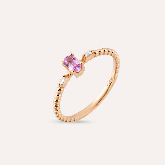 0.31 CT Pink Sapphire and Baguette Cut Diamond Rose Gold Ring - 1