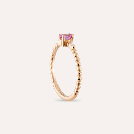 0.31 CT Pink Sapphire and Baguette Cut Diamond Rose Gold Ring - 5