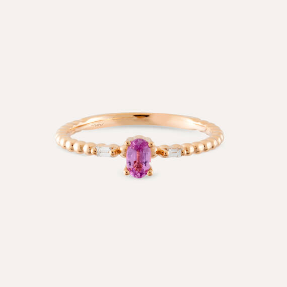 0.31 CT Pink Sapphire and Baguette Cut Diamond Rose Gold Ring - 6