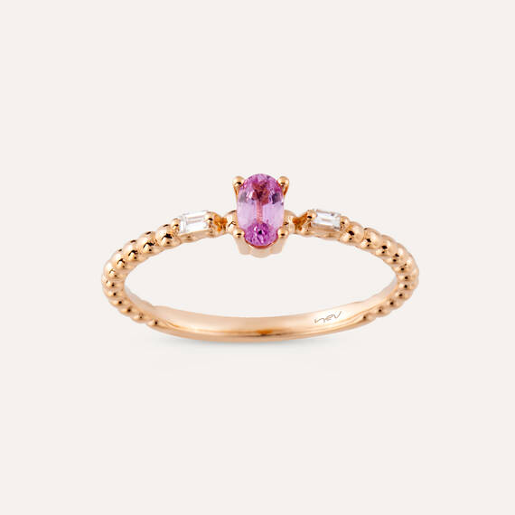 0.31 CT Pink Sapphire and Baguette Cut Diamond Rose Gold Ring - 3