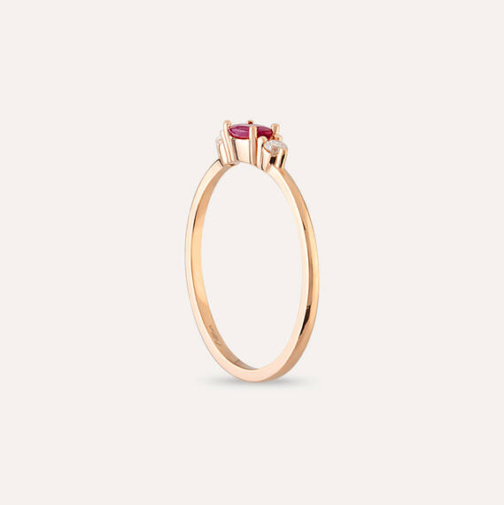 0.32 CT Yakut ve Pırlanta Taşlı Rose Altın Yüzük - 4