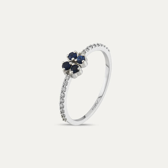 0.32 CT Diamond and Sapphire Four Leaf Clover Ring - 1
