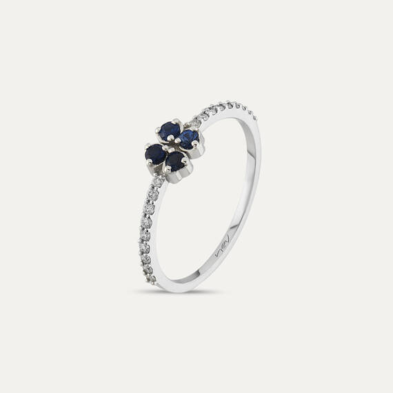 0.32 CT Diamond and Sapphire Four Leaf Clover Ring - 2