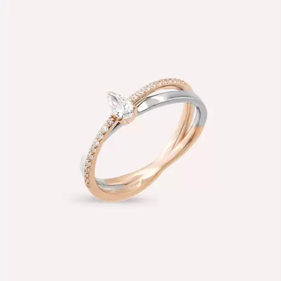 0.26 CT Damla Kesim Pırlanta Taşlı Rose ve Beyaz Altın Yüzük - 1