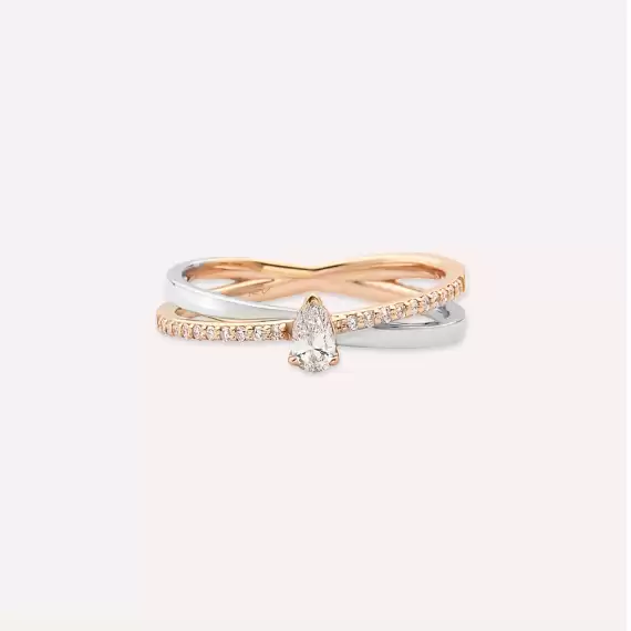 0.26 CT Pear Cut Diamond Spiral Wedding Ring - 4