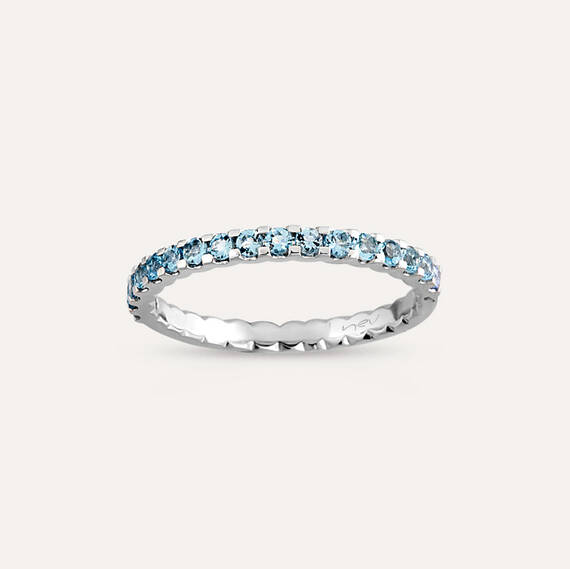 0.34 CT Aquamarine White Gold Half Eternity Ring - 3