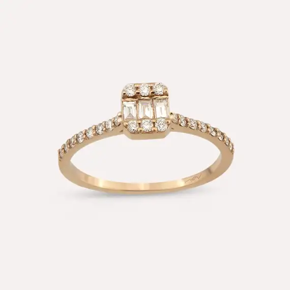 0.34 CT Baget Pırlanta Taşlı Rose Altın Yüzük - 3