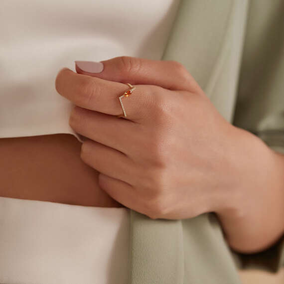 0.35 CT Orange Safir ve Pırlanta Taşlı V Yüzük - 3