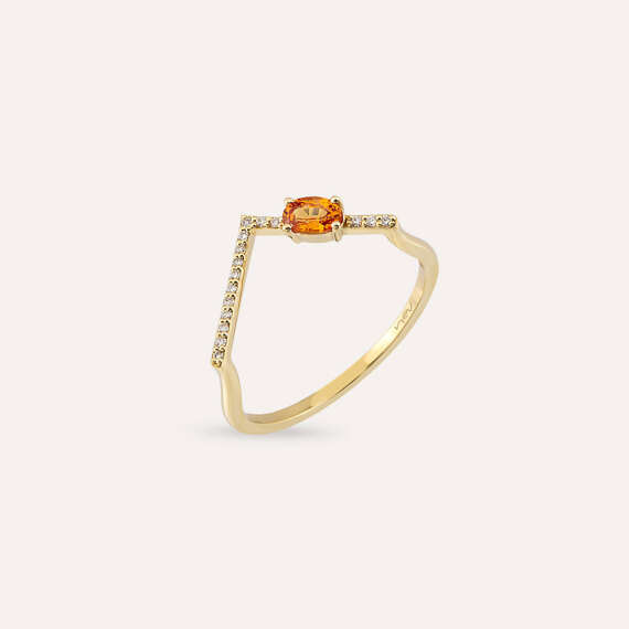 0.35 CT Orange Safir ve Pırlanta Taşlı V Yüzük - 5