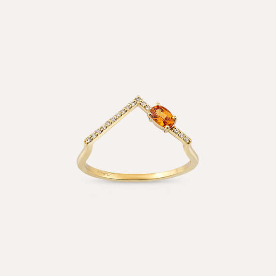 0.35 CT Orange Safir ve Pırlanta Taşlı V Yüzük - 4