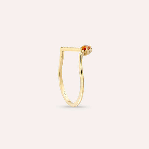 0.35 CT Orange Sapphire and Diamond Chevron Ring - 6