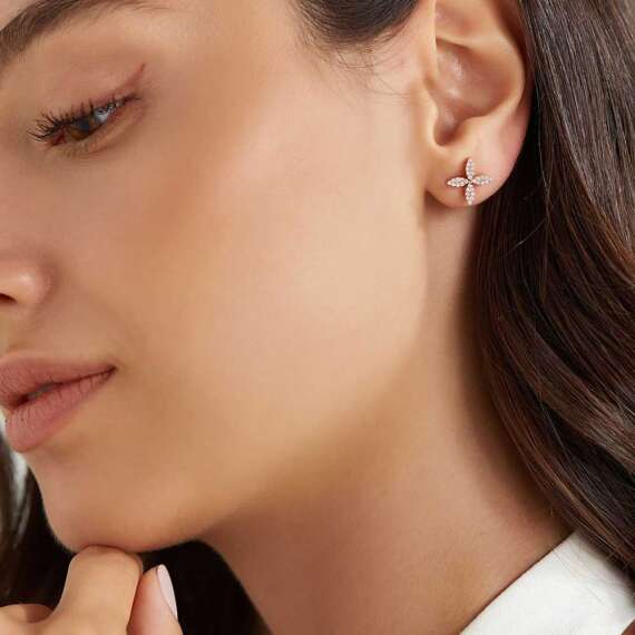 0.28 CT Pırlanta Taşlı Rose Altın Küpe - 3