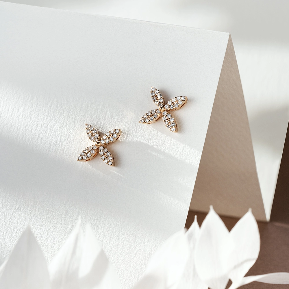 0.28 CT Pırlanta Taşlı Rose Altın Küpe - 5
