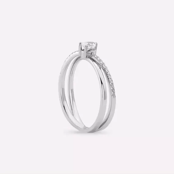 0.27 CT Damla Kesim Pırlanta Taşlı Beyaz Altın Yüzük - 5