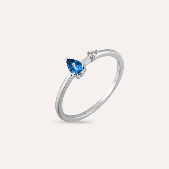 Mona 0.36 CT Blue Safir ve Pırlanta Taşlı Beyaz Altın Yüzük - 2